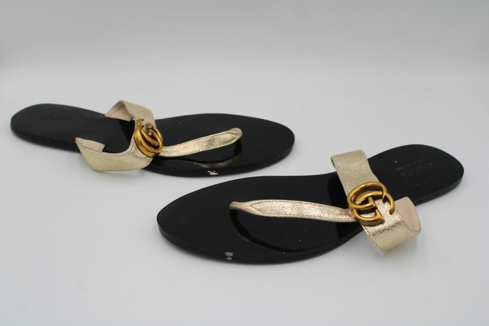 Size 42EU - Gucci Marmont Thong Sandals Platinum (Women's) - 497444-0B7N0-7100